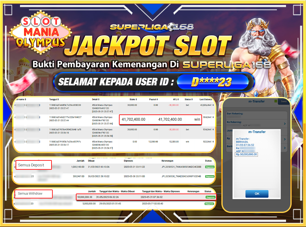 SUPERLIGA168 JACKPOT SLOT MANIA OLYMPUS  Rp.100,000,000